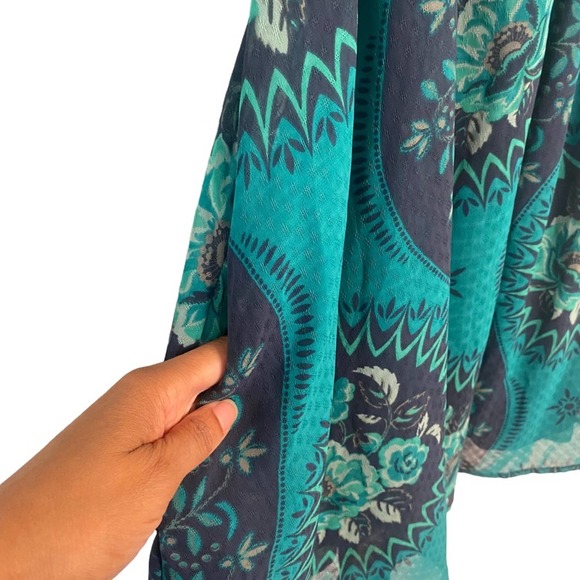 Free People Size L Eternal Spring Babydoll Boho Mini Dress Blue Floral - Picture 8 of 15